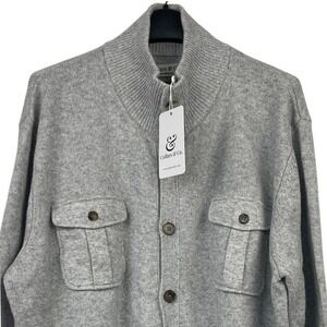 NEW Collars & Co Cashmere Wool Cardigan Sweater Mens 2XL Napoli Collection Gray